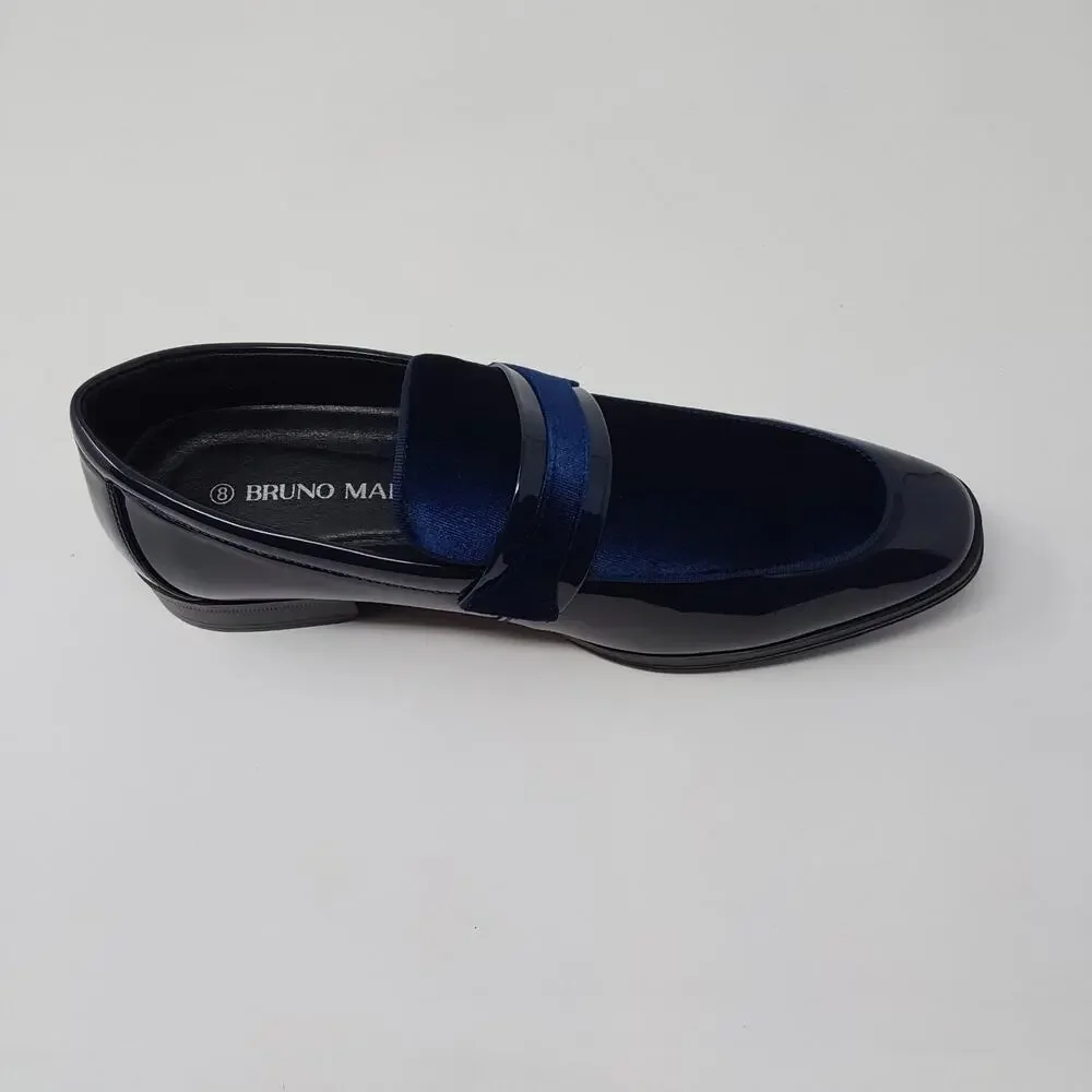 Bruno Marc Mens 8 Blue Velvet Patent Dress Loafers Tuxedo Shoes SBLS2407M